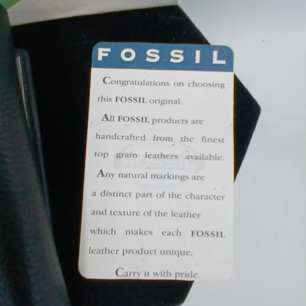 Fossil Leather Wallet Mens One Size Black Trifold Golf‎ Theme Boxed Logo